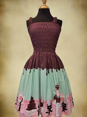 Women's Mint & Chocolate Print Midi Dress - Brown And Mint 100% Cotton